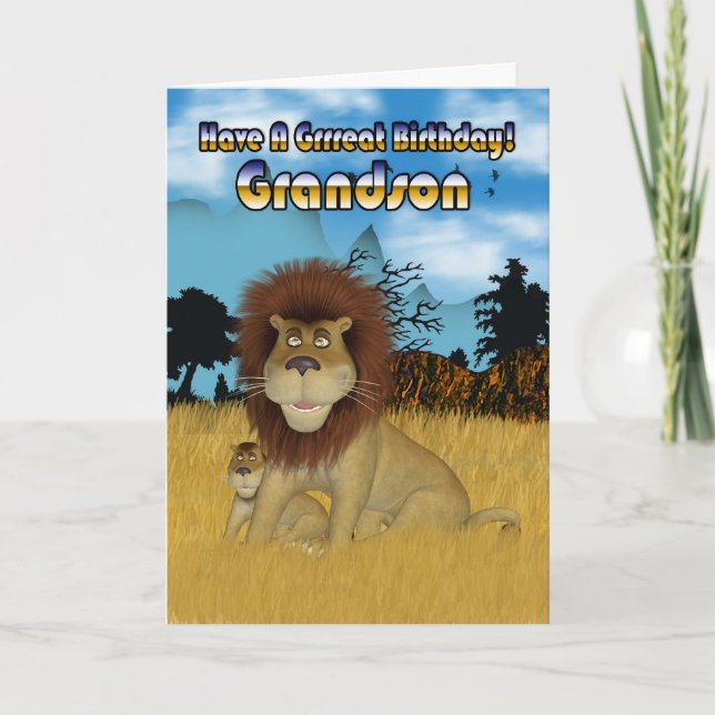 Tarjeta De Cumpleaños De Nieto - León Y Cubo (Anverso)