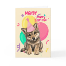 Tarjeta de cumpleaños de niña, cachorro de lobo ad