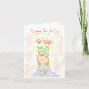 Tarjeta de cumpleaños de niña con flores