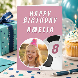 Tarjeta de cumpleaños de niña con foto y balón de 