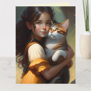 TARJETA DE CUMPLEAÑOS DE NIÑA CON GATO GATOS ARTE