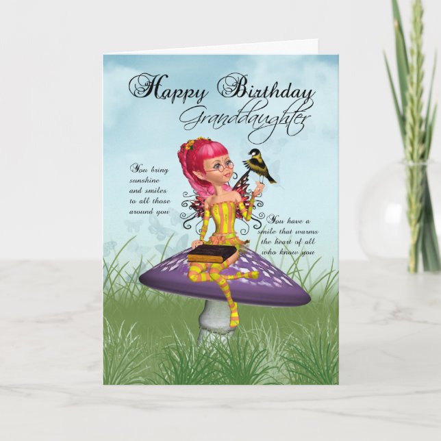 Tarjeta De Cumpleaños De Niña Con Hada Y Chaffin (Anverso)