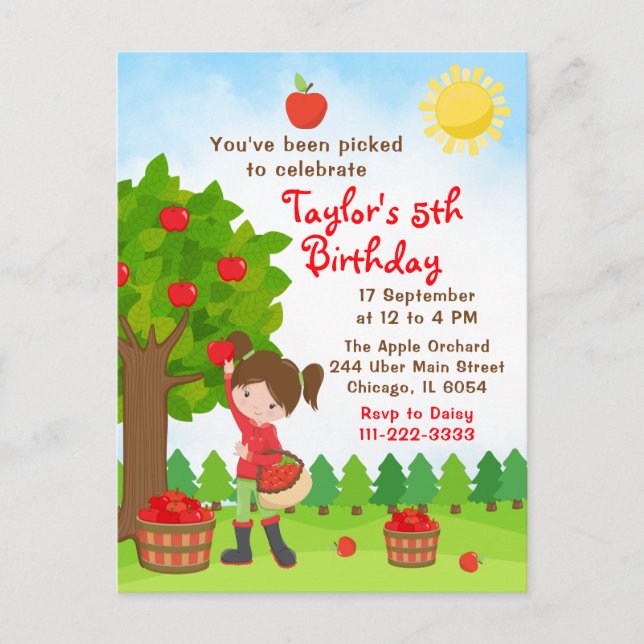 Tarjeta de cumpleaños de niña de pelo marrón recog (Anverso)