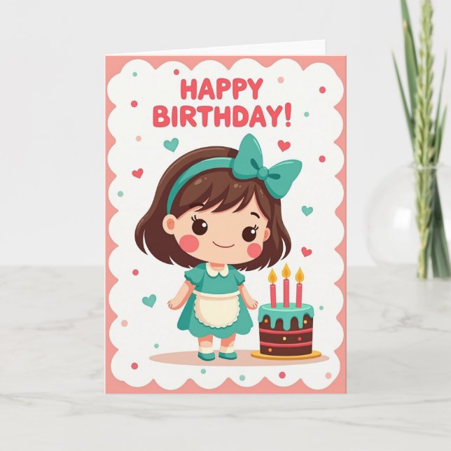 Tarjeta de cumpleaños de niña encantadora (Anverso)
