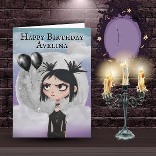 Tarjeta de cumpleaños de niña gótica adorable