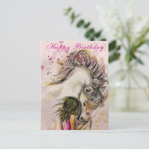 Tarjeta de cumpleaños de niña y caballo