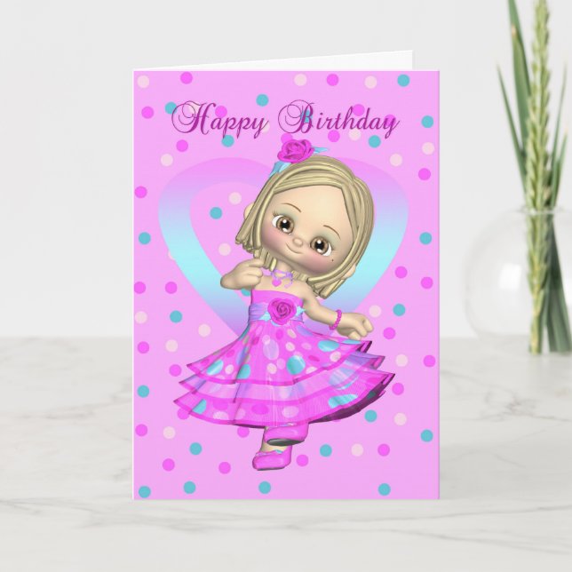 tarjeta de cumpleaños de niñita bailando - rosa y  (Anverso)