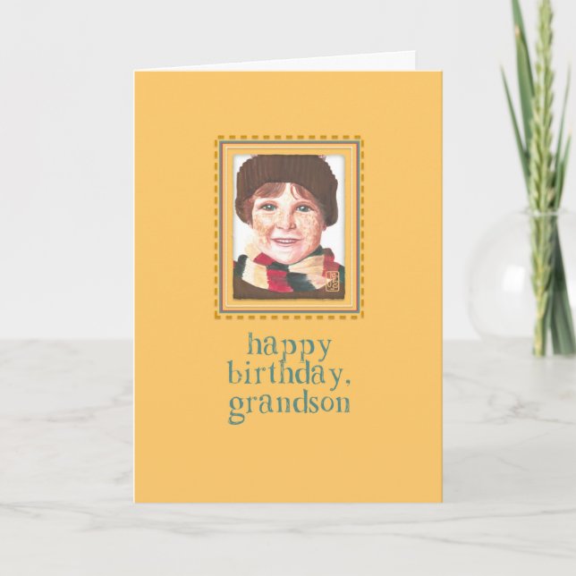 Tarjeta de cumpleaños de niño con cabeza roja a ni (Anverso)