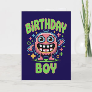 Tarjeta de cumpleaños de niño con monstruo adorabl