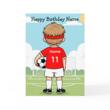 Tarjeta de cumpleaños de niño de fútbol con camise