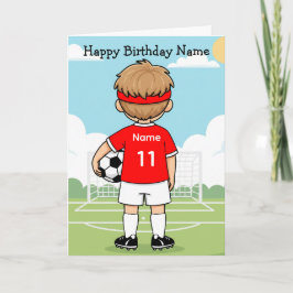 Tarjeta de cumpleaños de niño de fútbol con camise