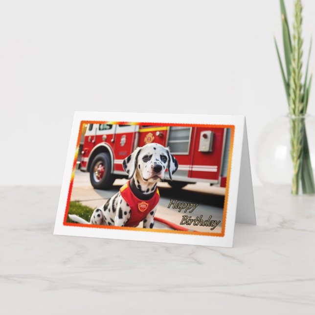 Tarjeta de cumpleaños de niño de perro de bomberos (Anverso)