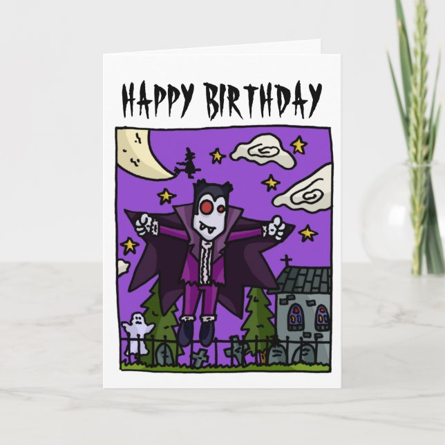 Tarjeta de cumpleaños de niños con vampiros (Anverso)