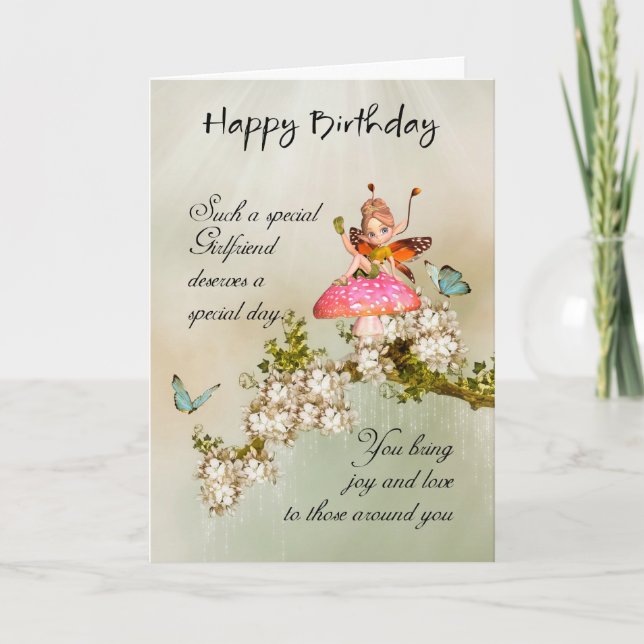 Tarjeta De Cumpleaños De Novia Fairy Con Flor (Anverso)