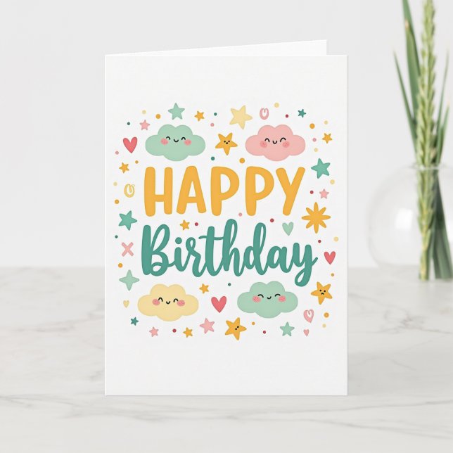 Tarjeta de cumpleaños de nubes sonrientes (Anverso)