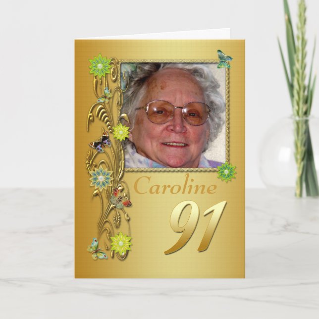 Tarjeta de cumpleaños de oro de la foto del jardín (Anverso)