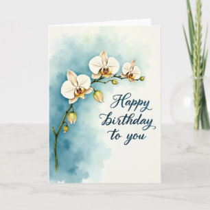 Tarjeta de cumpleaños de orquídea en acuarela eleg