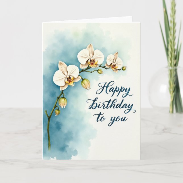 Tarjeta de cumpleaños de orquídea en acuarela eleg (Anverso)