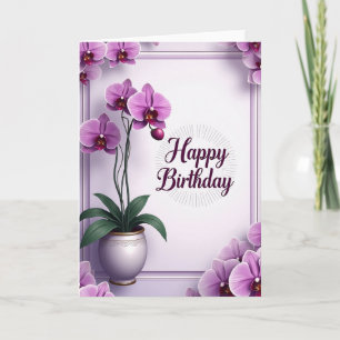 Tarjeta de cumpleaños de orquídea fucsia