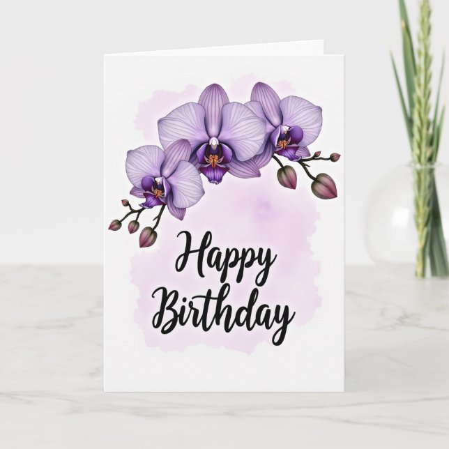 Tarjeta de cumpleaños de orquídea lavanda (Anverso)
