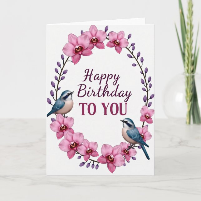 Tarjeta de cumpleaños de orquídea púrpura (Anverso)