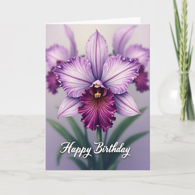 Tarjeta de cumpleaños de orquídea púrpura (Anverso)
