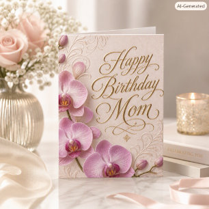 Tarjeta de cumpleaños de orquídea rosa para mamá c
