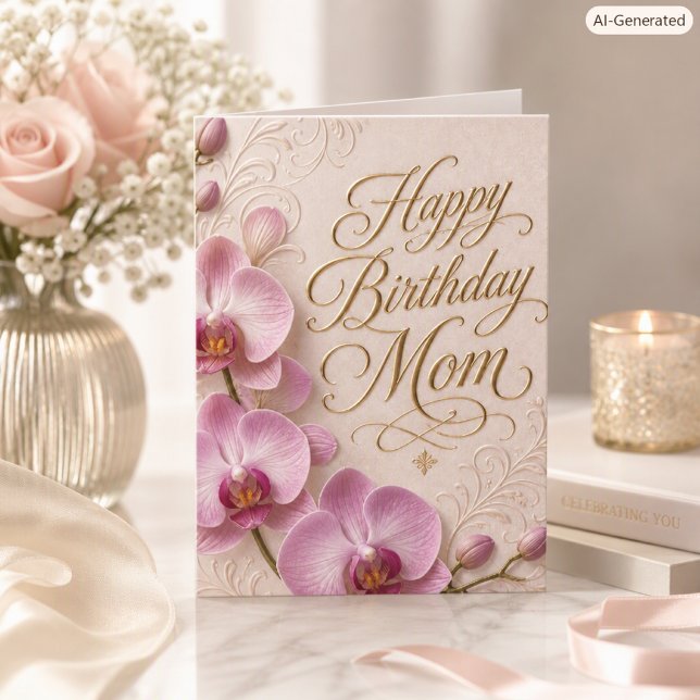 Tarjeta de cumpleaños de orquídea rosa para mamá c (Subido por el creador)