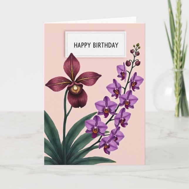 Tarjeta de cumpleaños de orquídea sonrojada (Anverso)