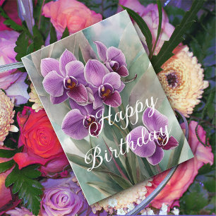 Tarjeta de cumpleaños de orquídeas rosadas magenta