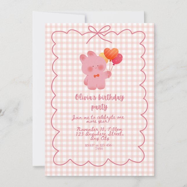 Tarjeta de cumpleaños de osito de peluche rosa con (Anverso)