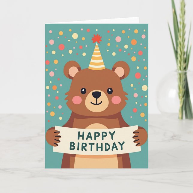 Tarjeta de cumpleaños de oso alegre (Anverso)