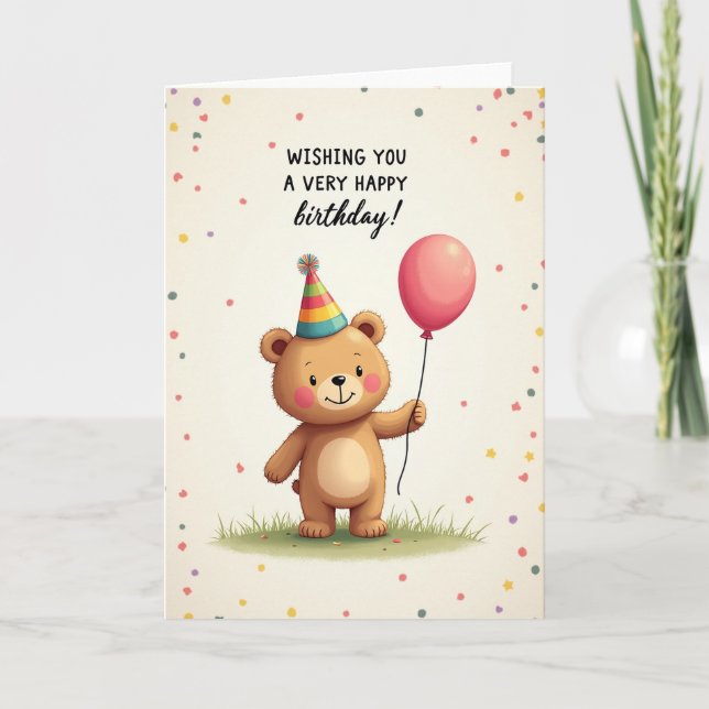 Tarjeta de cumpleaños de oso alegre (Anverso)