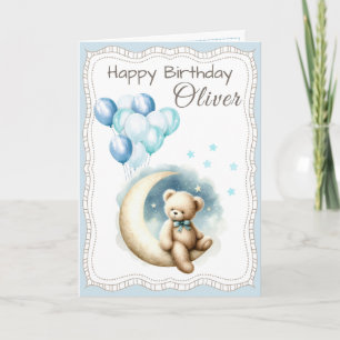 Tarjeta de cumpleaños de oso lindo en la luna para
