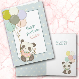 Tarjeta de cumpleaños de oso panda lindo y globos