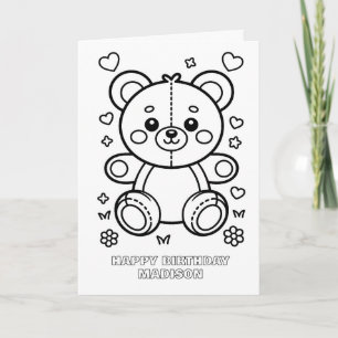 tarjeta de cumpleaños de oso plegable para colorea