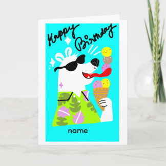tarjeta de cumpleaños de oso polar lindo comiendo