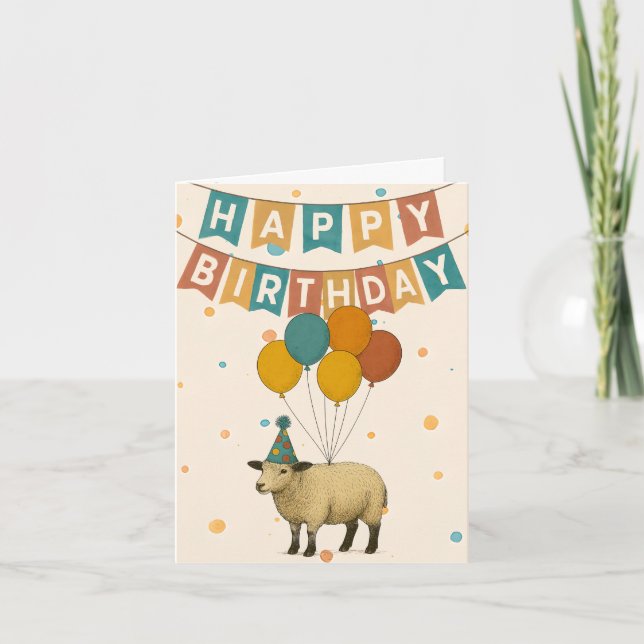 Tarjeta de cumpleaños de oveja - animal Fiesta lin (Anverso)