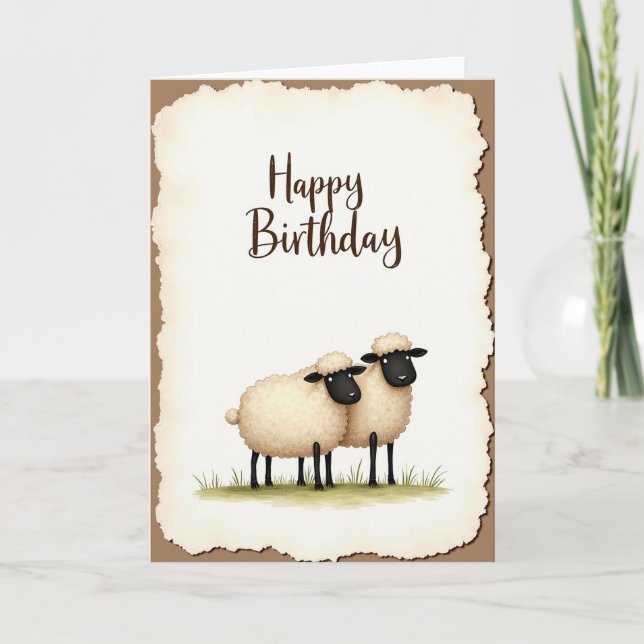 Tarjeta de cumpleaños de ovejas esponjosas (Anverso)