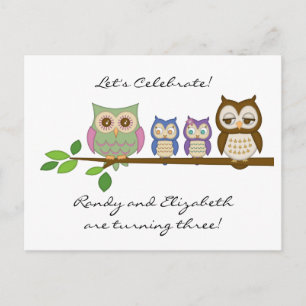 Tarjeta de cumpleaños de Owl Twins