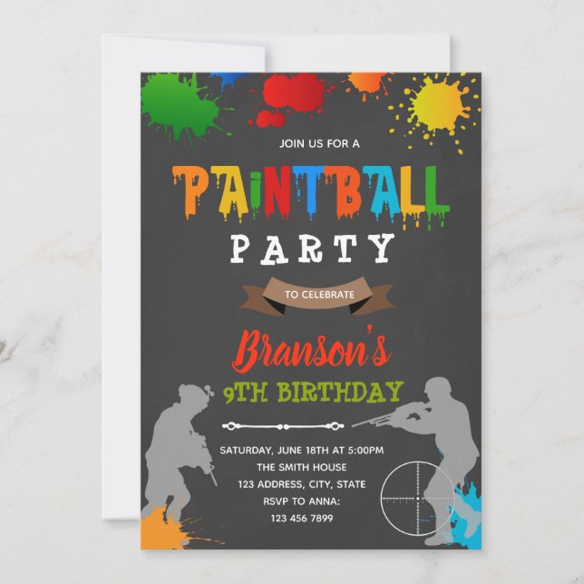 Tarjeta de cumpleaños de Paintball (Anverso)
