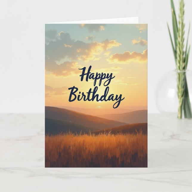 Tarjeta de cumpleaños de paisaje dorado (Anverso)