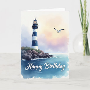 Tarjeta de cumpleaños de paisaje marino al acuarel