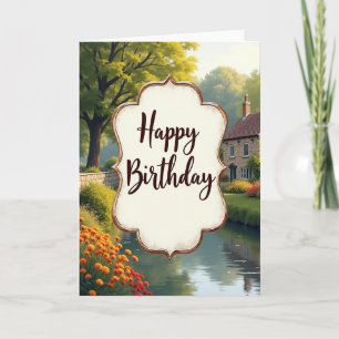 Tarjeta de cumpleaños de paisaje rústico