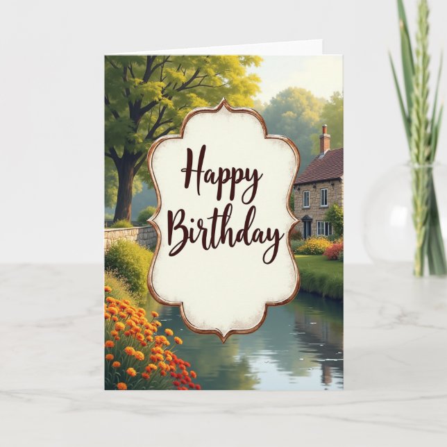 Tarjeta de cumpleaños de paisaje rústico (Anverso)