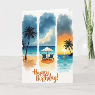 Tarjeta de cumpleaños de paisajes marinos azules