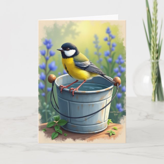 Tarjeta de cumpleaños de pájaro alegre (Anverso)