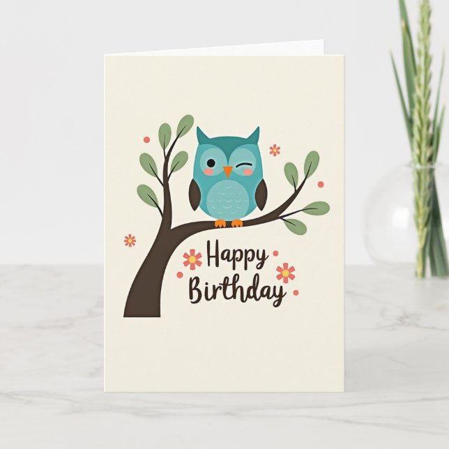 Tarjeta de cumpleaños de pájaro alegre (Anverso)
