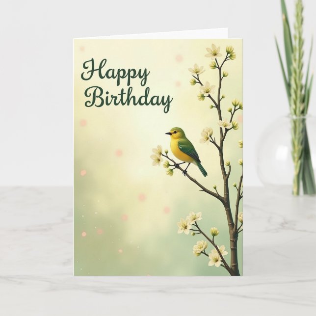 Tarjeta de cumpleaños de pájaro amarillo (Anverso)