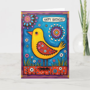 Tarjeta de cumpleaños de pájaro artístico